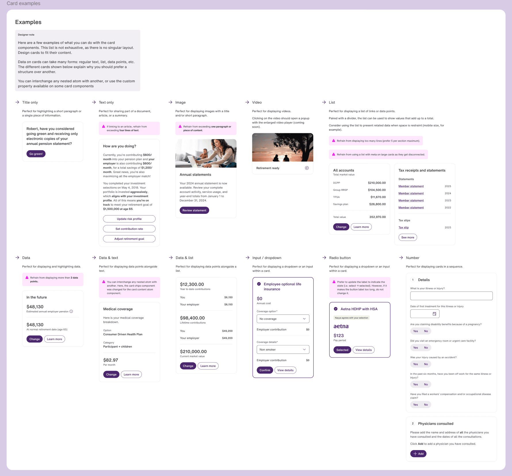 CDS design system card components showing layout and content variants from the component library.